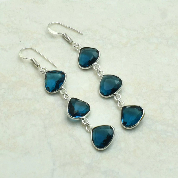 Unbranded Jewelry - Blue Topaz Gemstone Drop Dangle Earrings 925 Sterling Silver NWT